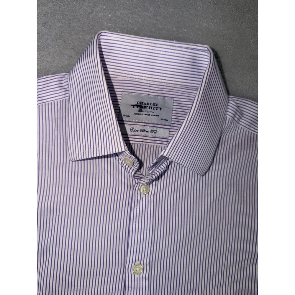 Charles Tyrwhitt Men's 15X32 Extra Slim Fit Purple Striped Dress Shirt